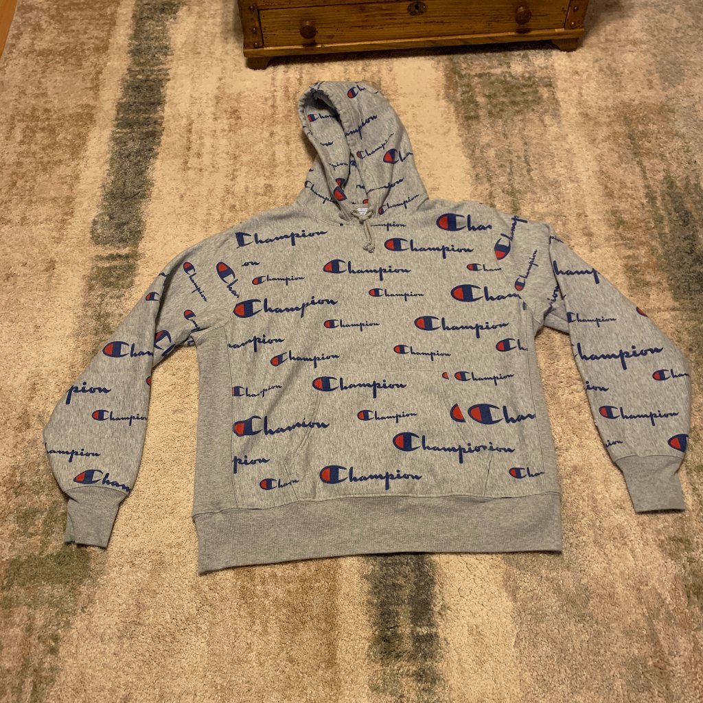 Champion Spellout Aop Men's Reverse Weave Gray Hoodie Xl